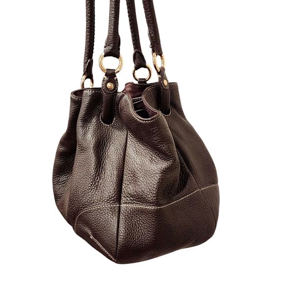 VTG Talbots Brown Pebble Leather Hobo Bucket Shoulder Bag Everyday Streetwear - Picture 2 of 10